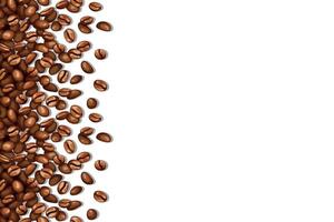 Vertically seamless background with top view of scattered roasted coffee beans surface and empty space. Blank frame template for cafes and restaurants. vector