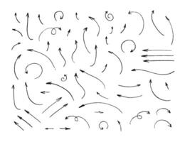 Set of various hand drawn arrows in simple sketch style isolated on white background. Grunge doodle pointers and direction marks collection. vector