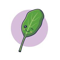 Fresh herbs concept. Cute Kawaii spinach leaf character. cartoon icon illustration. spinach character in doodle style. Isolated on white background. vector