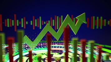 An image of a stock chart with a green arrow video