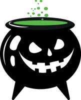 witch cauldron, illustration for backgrounds and designers, with halloween face vector