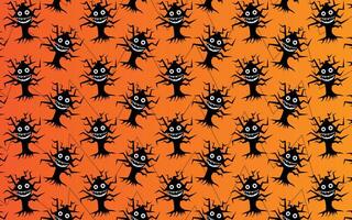 haunted tree, silhouette in black and orange tones, pattern vector