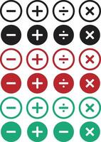 Plus, minus, add and subtract icon set in different color vector