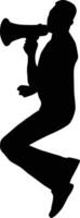 Men jump while holding megaphone silhouette vector