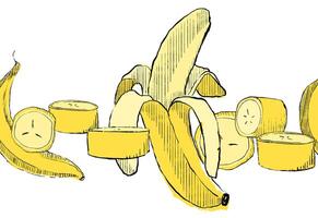 Graphic banana seamless border pattern isolated on white. illustration vector