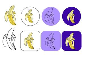Banana Fruit logo in circle and square frame, Banana Illustration, Banana graphic peel Image , Exotic Fruit Banana Image. vector
