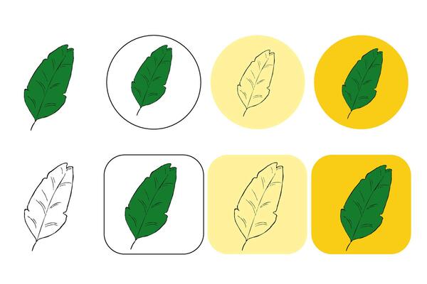 Tropical plant leaf logo. Round and square emblem leaves in linear style. abstract badge for design of natural products, flower shop, cosmetics, ecology concepts, health, spa, yoga Center.