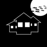 a black and white illustration of a house with bats flying around it vector
