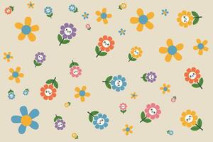 a colorful pattern with different flowers and the word spring vector