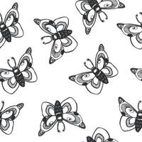 Butterflies and moths hand drawn with ink and transferred to . Seamless pattern. Suitable for printing on fabric, yuumage, for cards and invitations vector