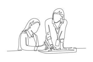 Student learning concept. Single line draw design graphic illustration. vector