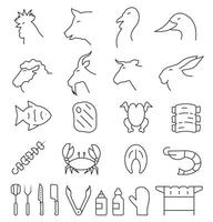 Different meat. A set of different meats. Meat in a thin line. Meat for every taste. vector