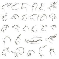 Animal icons on a white background. A set of profiles of various animals and birds. Animals in profile. vector