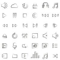 Set of media player icons in line style. Music player interface icons. vector