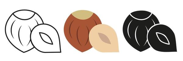 Hazelnut. Illustration of hazel trees in different styles. Hazelnut for your advertising. vector