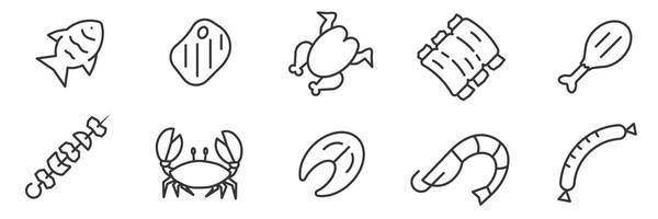 Meat in a thin line. Meat for every taste. Different meat. A set of different meats. vector