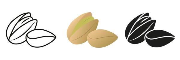 Pistachio nut. Illustration of pistachio nuts in different styles. Nut for your advertising. vector