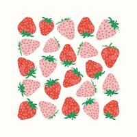 Strawberries colorful wallpaper print background. Fruit illustration isolated on background. Greeting card background with strawberries for your design vector