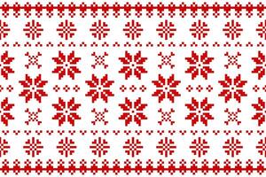 Christmas Pixel Pattern - Red and White Snowflakes Seamless Design for Winter Sweaters, Hats, Wrapping, and Fabric. vector