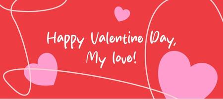Trendy Happy Valentine's Day with cute pink heart and simple abstract lines in red background vector