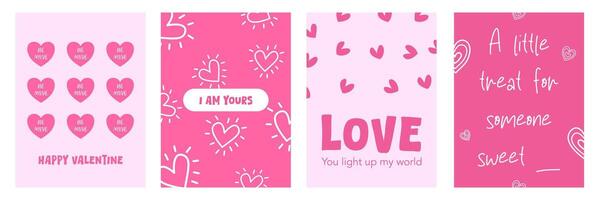 Set of Trendy Happy Valentine's Day with pink heart, simple pattern in pink background vector
