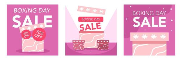 Set of boxing day sale square template with pink color vector