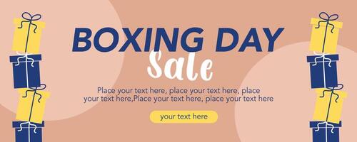 Boxing day sale horizontal template with gift and brown color background vector