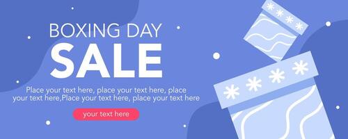 Boxing day sale horizontal template with gift and blue color background vector