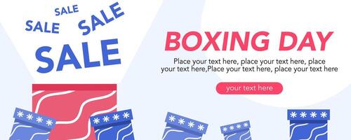 Boxing day sale horizontal template with gift, red and blue color background vector