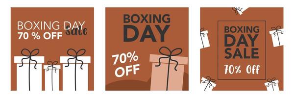 Set of boxing day sale square template with chocolate brown color vector