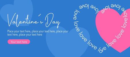 Happy Valentine's Day template with pink heart and simple calligraphy shapes in blue background vector