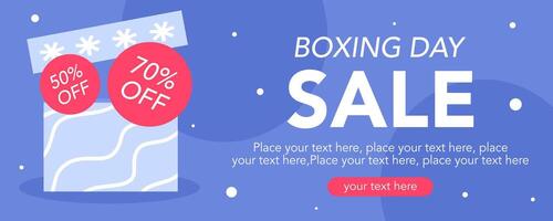 Boxing day sale horizontal template with gift, red and blue color background vector