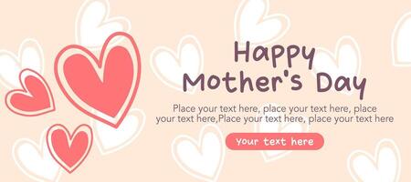 Trendy Mothers Day horizontal template simple illustration with cute love shape and heart pattern on cream background vector