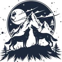 A wolf is standing on a hill with trees vector
