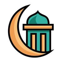 Crescent moon with mosque on white background vector