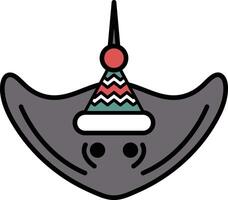 A cartoonish drawing of a stingray with a hat on its head vector