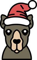 Illustration of a camel wearing a Christmas hat in line art style vector
