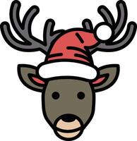 A cartoon deer with a red hat and a white snowflake on it vector