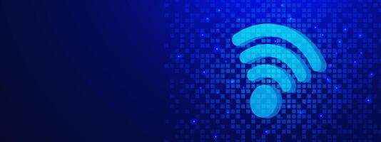 3D WIFI symbol for network and internet connection technology concept on blue digital pixels vector