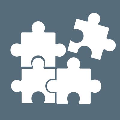 White puzzle pieces on a solid gray background representing connection and teamwork