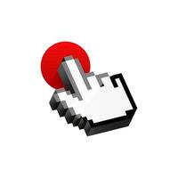 White hand cursor for computer click on red button. vector