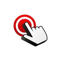 White hand cursor for computer click on red button. vector