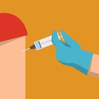 illustration of a healthcare professional administering a vaccine shot. Medical injection with a syringe into an arm. Isolated on orange background. EPS Format vector