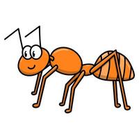 A cute cartoon style orange ant with a friendly expression, featuring large eyes and simple line details. Perfect for childrens educational materials, insect themed projects, or playful designs. vector