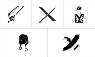 Image of a Dayak icons collection. Perfect for use in cultural, historical, and educational projects, this illustration highlights the rich heritage of the Dayak people. Icon image collection vector
