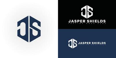Modern initial hexagon letter JS or SJ logo in blue color isolated on multiple background colors. The logo is suitable for limited liability partnership logo design inspiration templates. vector
