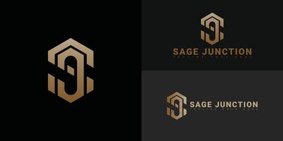Modern initial letter SJ or JS logo in gold color isolated on multiple background colors. The logo is suitable for business and consulting company logo design inspiration templates. vector