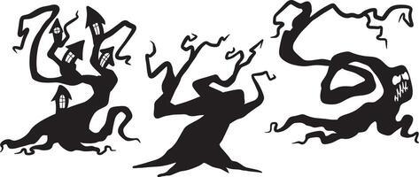 Naked trees silhouettes set Leafless Tree, Dead Tree, Trunk Branches drawn isolated illustrations dead Trees silhouette dry tree silhouette with scary look for Halloween halloween tree silhouette set vector