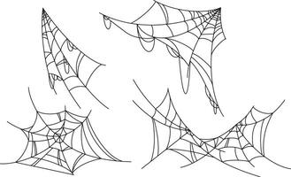 spider web for Halloween. Halloween cobweb, frames and borders, scary elements for decoration. Hand drawn spider web or cobweb with hanging spider. vector