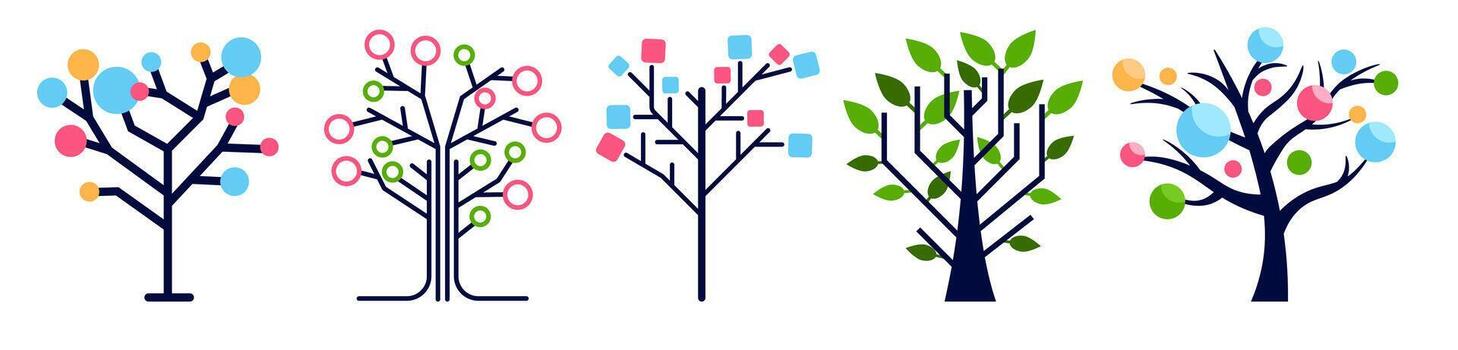 conjunto de decisiones arboles en resumen vistoso estilo con geométrico elementos. vector